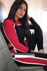 Black And Red Colour Block Tracksuit - Adryanna-Loungewear