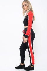 Black And Red Colour Block Tracksuit - Adryanna-Loungewear