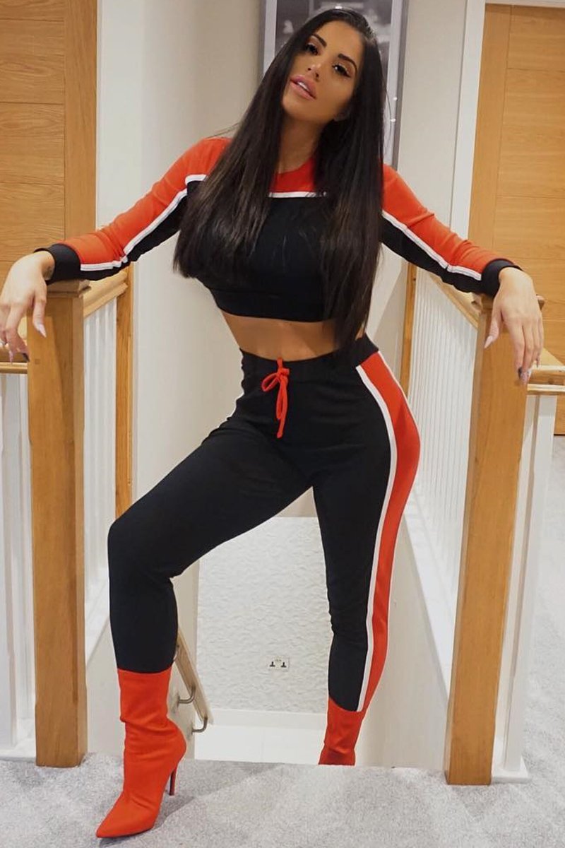 Black And Red Colour Block Tracksuit - Adryanna-Loungewear
