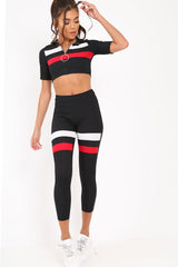 Black And Red Stripe Crop Top And Leggings Co-Ord - Ramey-Co-ords