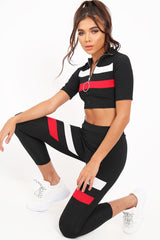 Black And Red Stripe Crop Top And Leggings Co-Ord - Ramey-Co-ords