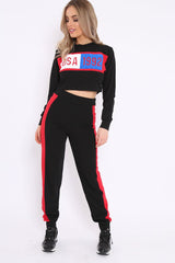 Black And Red USA Side Stripe Tracksuit - Simmy-Co-ords