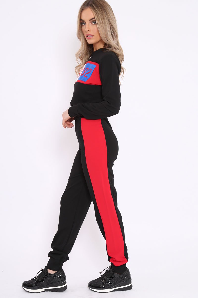 Black And Red USA Side Stripe Tracksuit - Simmy-Co-ords