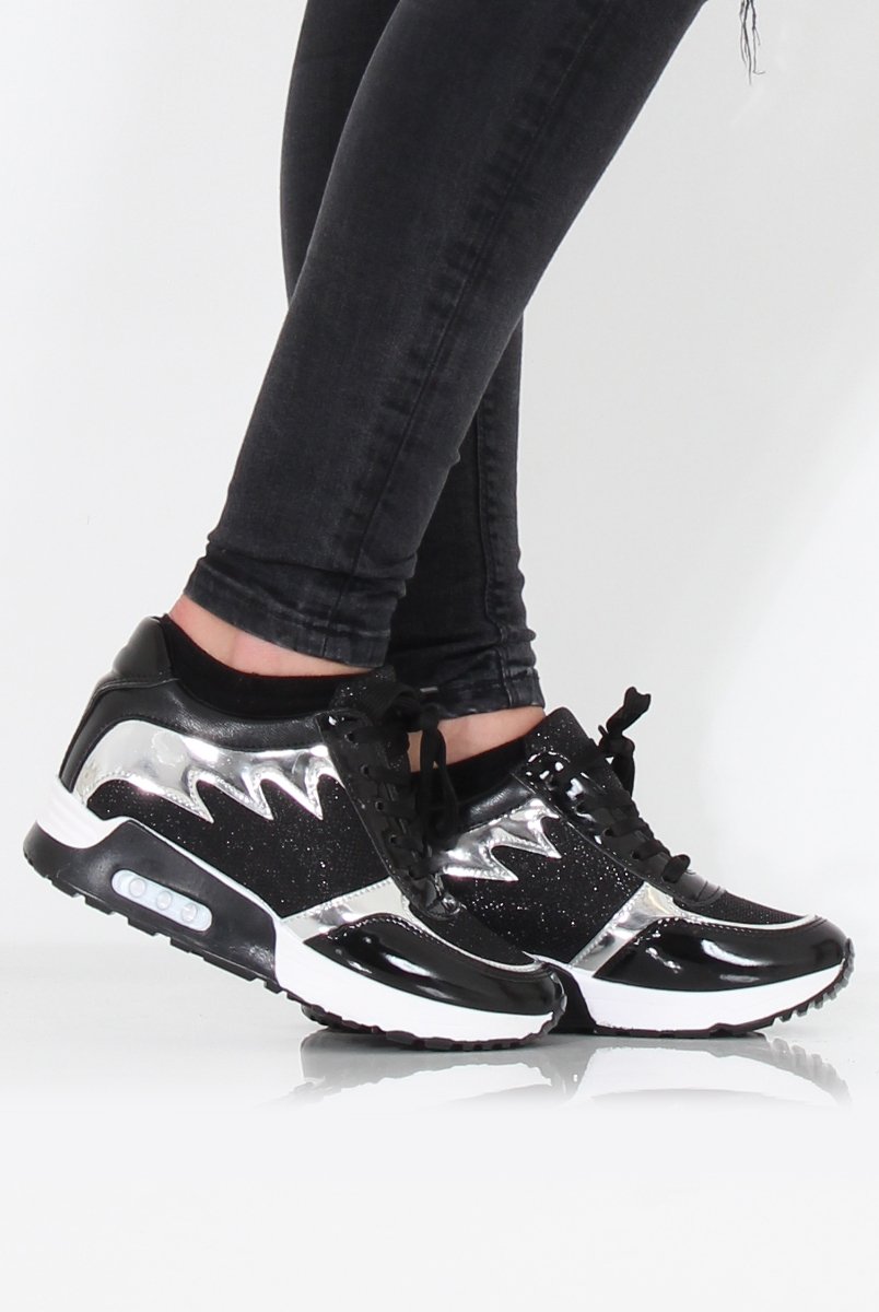 Black And Silver Glittery Trainers - Cody-Trainers
