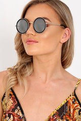 Black And Silver Round 90's Sunglasses - Fraya-Sunglasses