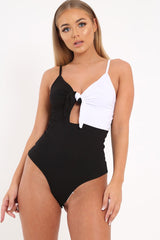 Black And White Bow Front Bodysuit - Saoirse-Bodysuits