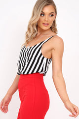 Black And White Cami Strap Top - Aalyah-Tops
