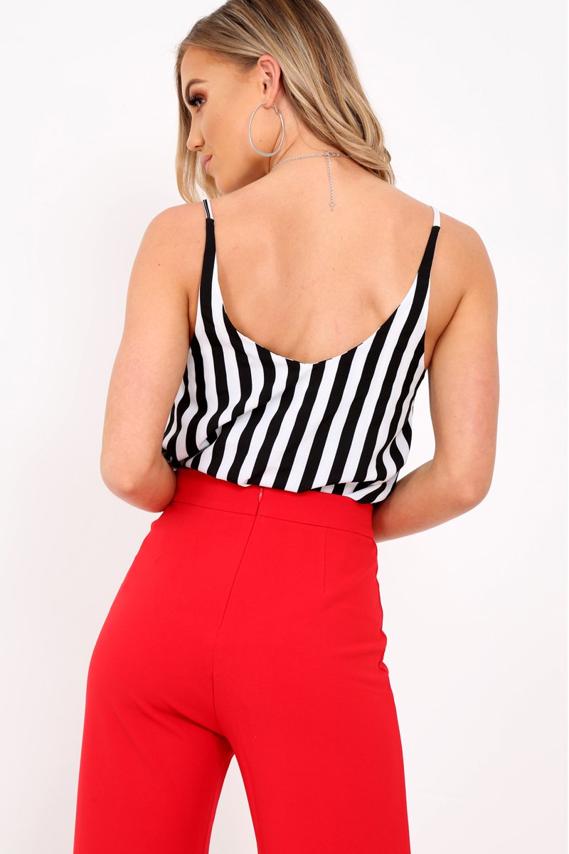 Black And White Cami Strap Top - Aalyah-Tops