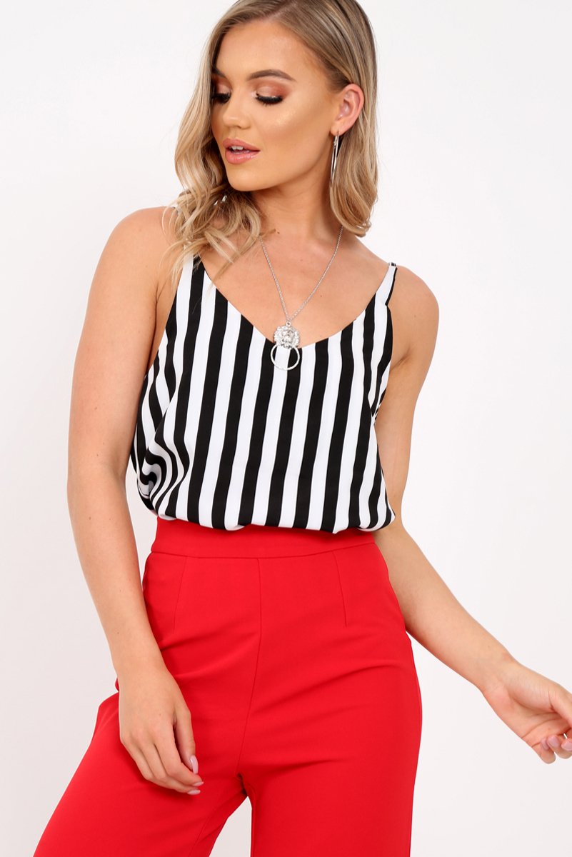 Black And White Cami Strap Top - Aalyah-Tops