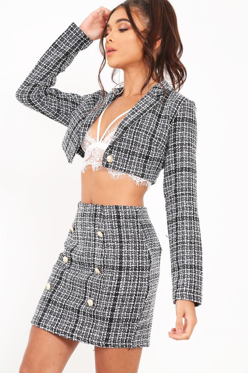 Black And White Cropped Blazer - Keilee-Jackets