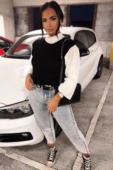 Black And White Knitted High Neck Oversized Jumper - Cerina-Jumper