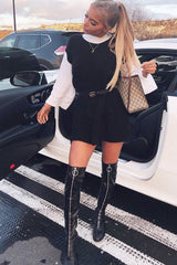 Black And White Knitted High Neck Oversized Jumper - Cerina-Jumper