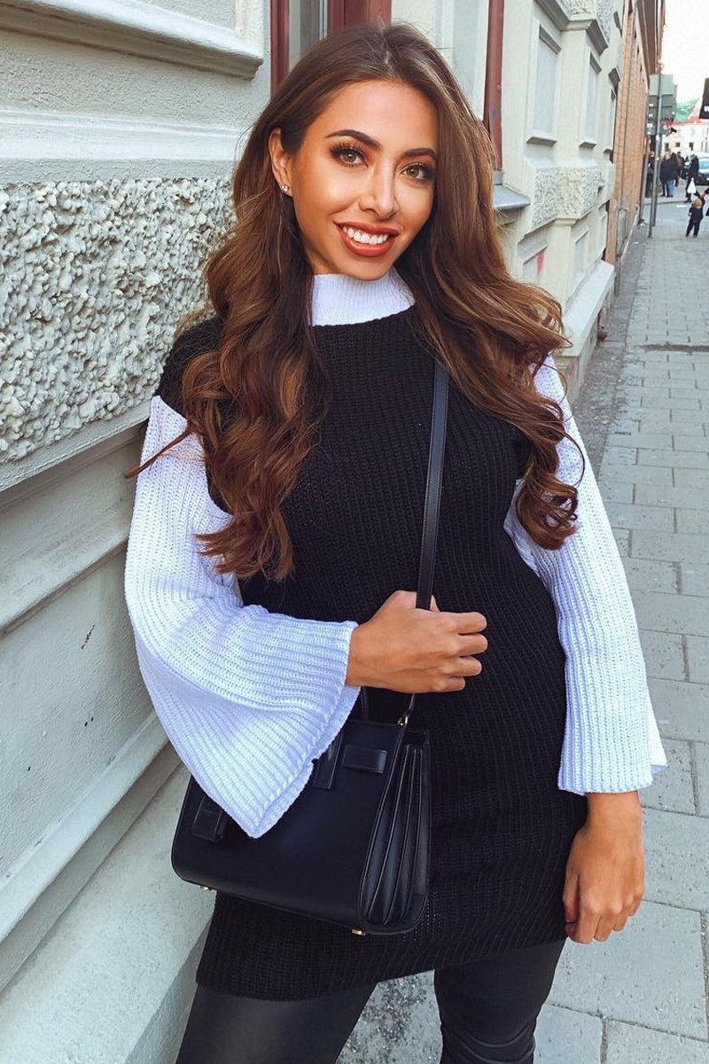 Black And White Knitted High Neck Oversized Jumper - Cerina-Jumper