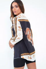 Black And White Leopard Print Detail Satin Shirt - Corean-Shirts