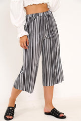 Black And White Stripe Crepe Culottes - Ghada-Trousers