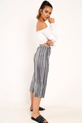 Black And White Stripe Crepe Culottes - Ghada-Trousers