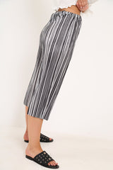 Black And White Stripe Crepe Culottes - Ghada-Trousers
