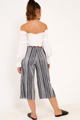 Black And White Stripe Crepe Culottes - Ghada-Trousers
