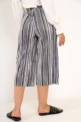 Black And White Stripe Crepe Culottes - Ghada-Trousers
