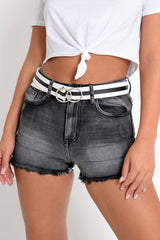 Black And White Stripe Double Hoop Belt - Tansy-Belts