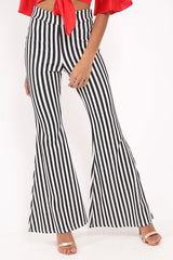 Black And White Stripe Flared Trousers - Chessa-Trousers