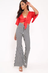 Black And White Stripe Flared Trousers - Chessa-Trousers