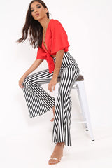 Black And White Stripe Flared Trousers - Chessa-Trousers