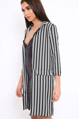 Black And White Stripe Long Blazer - Zunaira-Jackets