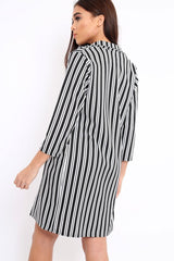 Black And White Stripe Long Blazer - Zunaira-Jackets