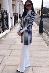 Black And White Stripe Long Blazer - Zunaira-Jackets