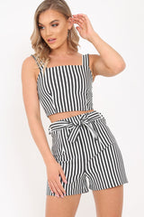 Black And White Stripe Shorts And Crop Top Co-Ord - Madden-Co-ords