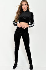 Black And White Stripe Velour Cropped Tracksuit - Deymi-Loungewear