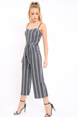 Black And White Striped Culotte Jumpsuit - Miller-Jumpsuits