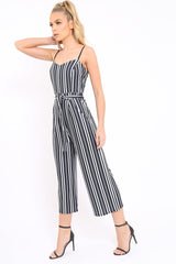 Black And White Striped Culotte Jumpsuit - Miller-Jumpsuits