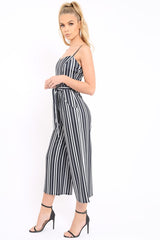Black And White Striped Culotte Jumpsuit - Miller-Jumpsuits