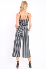 Black And White Striped Culotte Jumpsuit - Miller-Jumpsuits