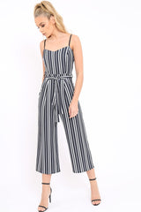 Black And White Striped Culotte Jumpsuit - Miller-Jumpsuits
