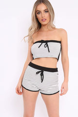Black And White Striped Ribbed Bandeau And shorts Co-Ord - Rosella-Co-ords