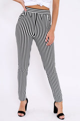 Black And White Striped Straight Leg Trousers - Bryanny-Trousers