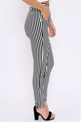 Black And White Striped Straight Leg Trousers - Bryanny-Trousers