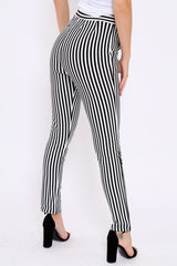 Black And White Striped Straight Leg Trousers - Bryanny-Trousers