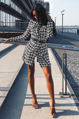 Black And White Tweed Gold Button Longline Jacket - Madalynn-Jackets