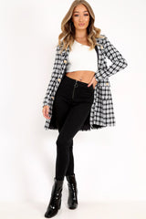 Black And White Tweed Gold Button Longline Jacket - Madalynn-Jackets
