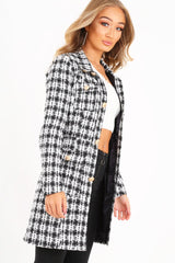 Black And White Tweed Gold Button Longline Jacket - Madalynn-Jackets