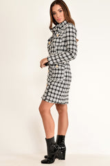 Black And White Tweed Gold Button Longline Jacket - Madalynn-Jackets