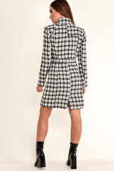 Black And White Tweed Gold Button Longline Jacket - Madalynn-Jackets