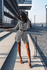 Black And White Tweed Gold Button Longline Jacket - Madalynn-Jackets