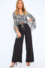 Black And White Zebra Tie Front Top - Adelei-Crop Tops