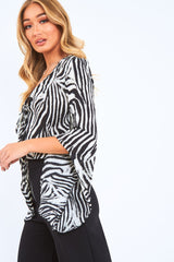 Black And White Zebra Tie Front Top - Adelei-Crop Tops