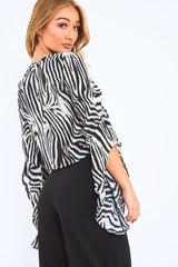 Black And White Zebra Tie Front Top - Adelei-Crop Tops